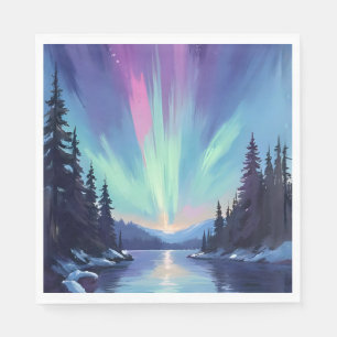 Guardanapo De Papel Aurora Boreal   Luzes do Norte Aquarela
