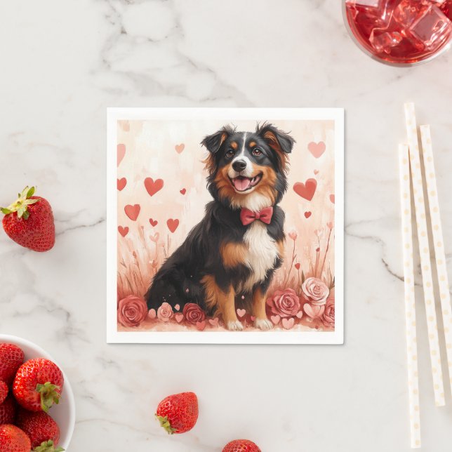 Guardanapo De Papel Australian Shepherd com Rosas - Dia dos Namorados  (Insitu)