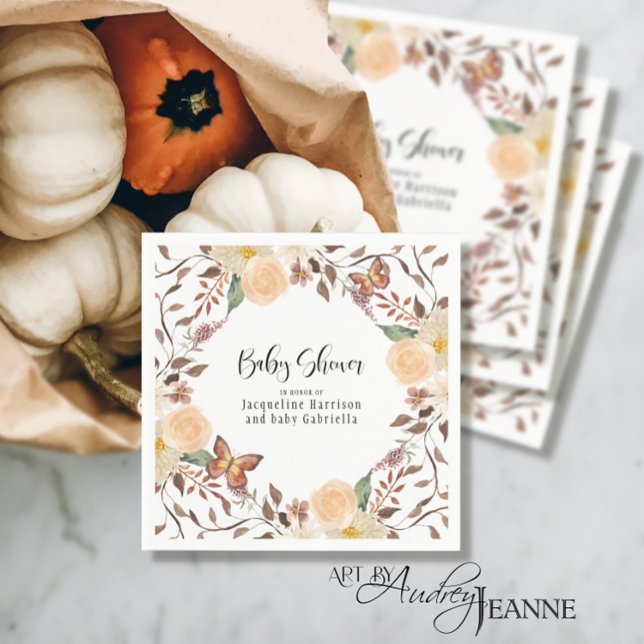 Guardanapo De Papel Autumn BOHO Fall Floral Butterfly Chá de fraldas (Criador carregado)