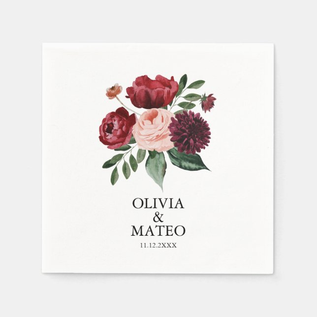 Guardanapo De Papel Autumn Burgundy Flower Wedding (Frente)