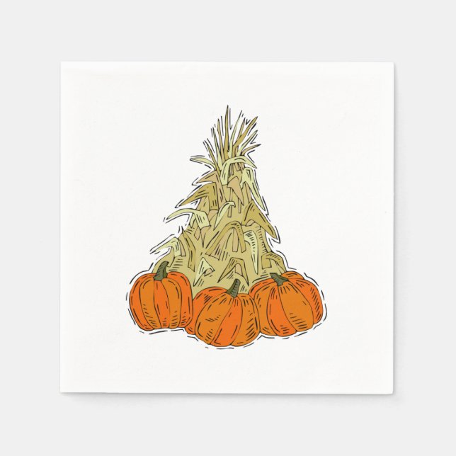 Guardanapo De Papel Autumn Cornstalks Pumpkins (Frente)