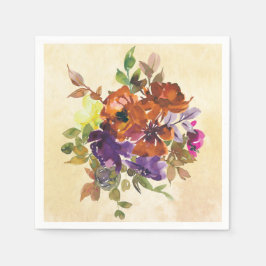 Guardanapo De Papel Autumn Floral Purple Blue Burnt Orange Watercolor