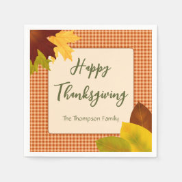 Guardanapo De Papel Autumn Gingham Ação de Graças Cocktail Napkin