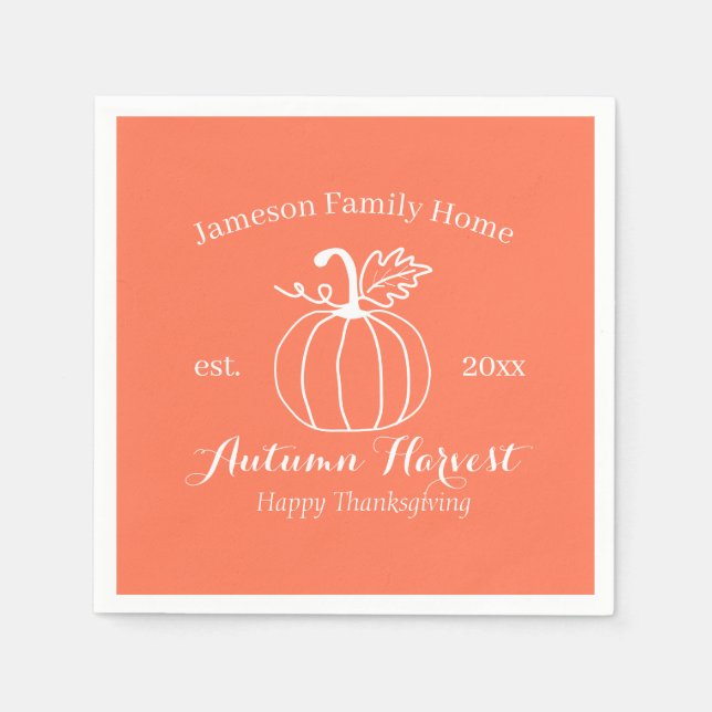 Guardanapo De Papel Autumn Harvest Pumpkin Family Home (Frente)