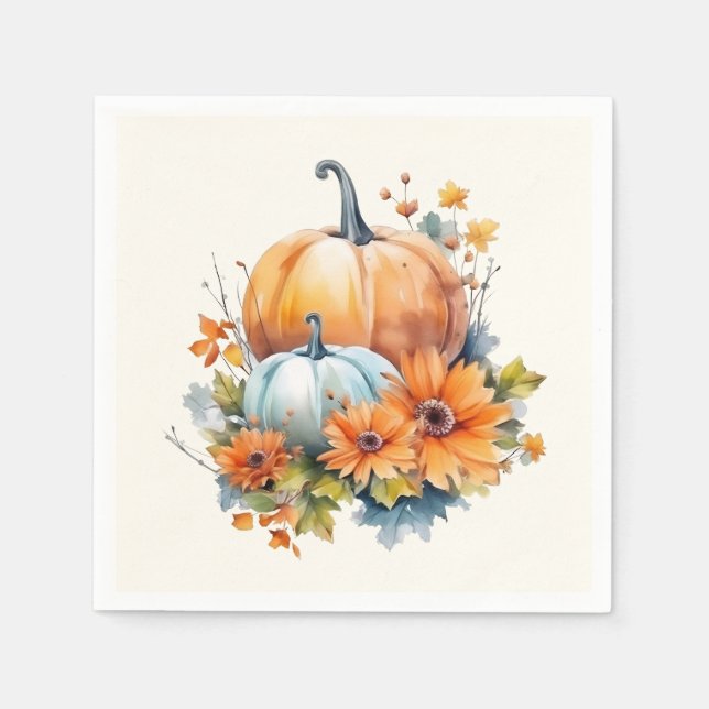 Guardanapo De Papel Autumn Pumpkins com Flores e Folhagem (Frente)