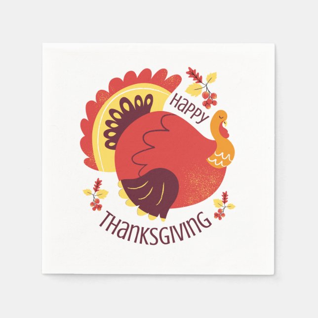 Guardanapo De Papel Autumn Stylized Sitting Turkey Happy Thankiness (Frente)