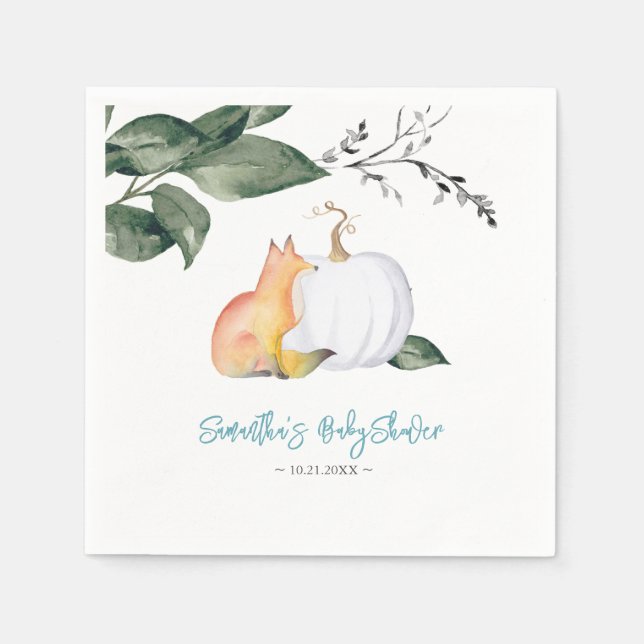 Guardanapo De Papel Autumn Tropical Fox and White Pumpkin Napkins (Frente)