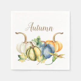 Guardanapo De Papel Autumn Watercolor Azul Laranja Verde Pumpkin Branc