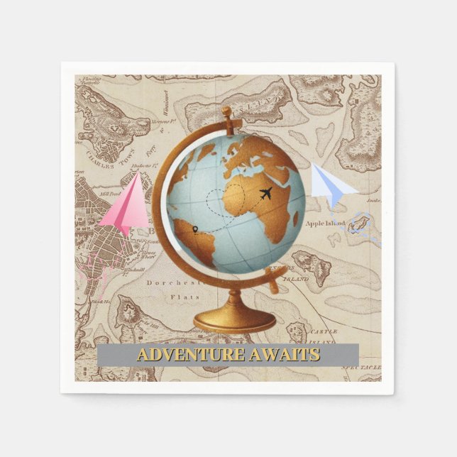 Guardanapo De Papel Aventura aguarda o Chá de fraldas do Mapa Mundial (Frente)