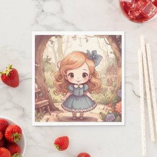 Guardanapo De Papel Aventuras da Alice Fofa Arte Florestal do País das