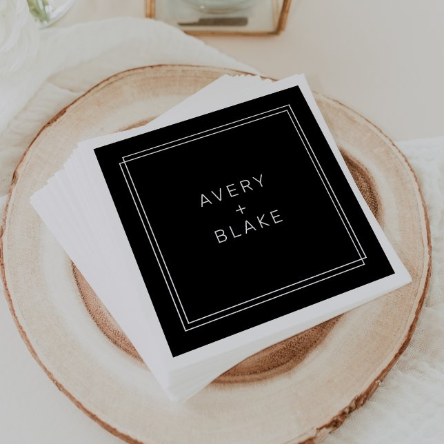 Guardanapo De Papel AVERY Modern Black Double Border Weds (AVERY Modern Black Double Border Wedding Napkins)