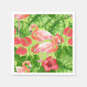 Guardanapo De Papel Aves Flamingo e plantas tropicais