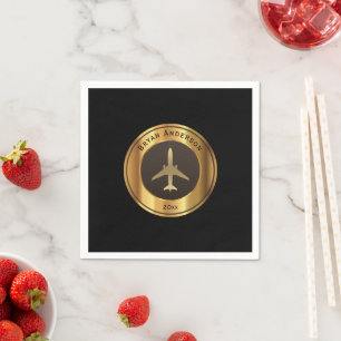 Guardanapo De Papel Aviação - Logotipo Dourado do avião Napkins
