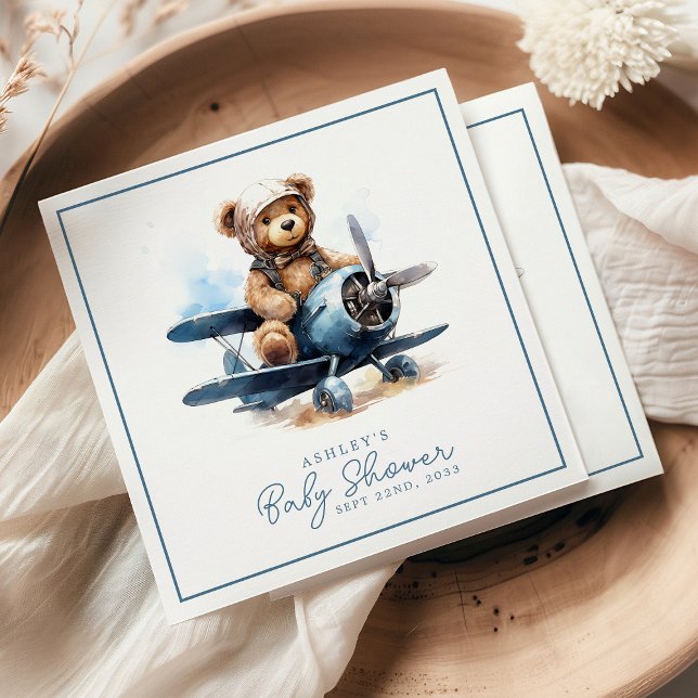 Guardanapo De Papel Avião de Urso de Pelúcia Aquarela Chá de Bebê Meni (Criador carregado)