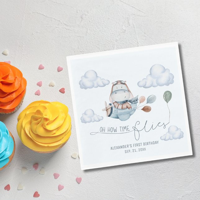 Guardanapo De Papel Avião e Nuvens de Hippo, Cute, Primeiro Aniversári (Criador carregado)