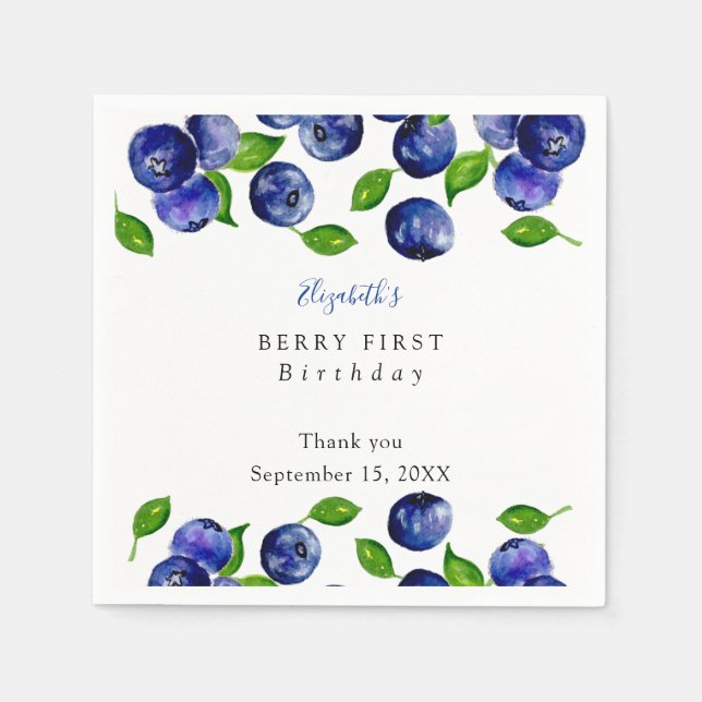Guardanapo De Papel Azeberry Berry First Birthday Watercolor Simples (Frente)