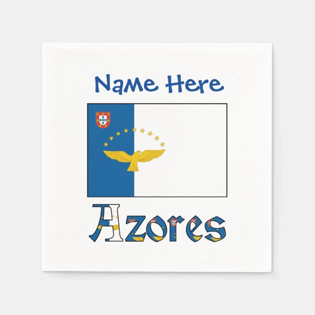 Guardanapo De Papel Azores Azorean Flag Blue Personalized Name (Frente)