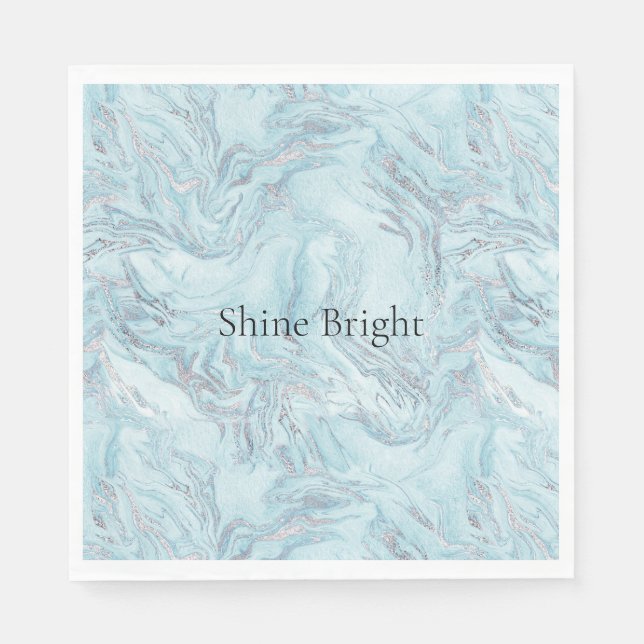Guardanapo De Papel Azul Aqua Silver Marble Swirls (Frente)