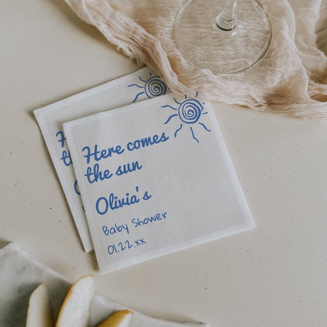 Guardanapo De Papel Azul Aqui Vem O Chá de fraldas Desenhado Para O Fi (Criador carregado)