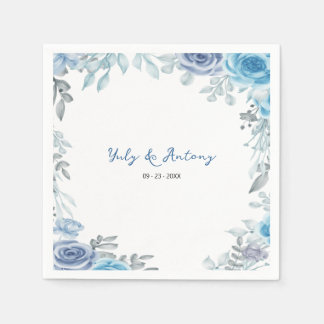 Guardanapo De Papel Azul Ardósia Cinza Suave Floral Aquarela Estética