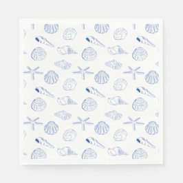 Guardanapo De Papel Azul Branco Desenho Mão Branca Areia Verão da Prai