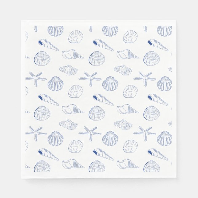 Guardanapo De Papel Azul Branco Desenho Mão Branca Areia Verão da Prai (Frente)