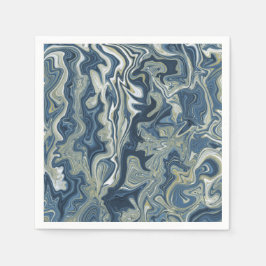 Guardanapo De Papel Azul Branco Dourado Chic Remoinho Moderno Casament