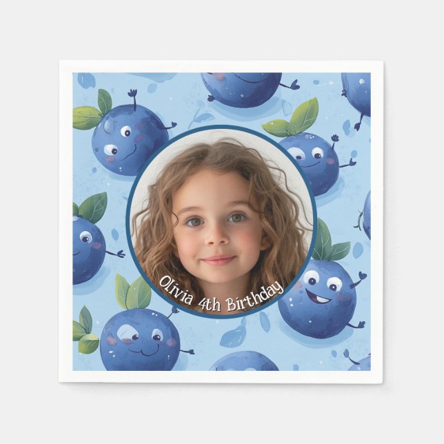 Guardanapo De Papel Azul-branco Foto personalizada e nome Plate de pap (Frente)