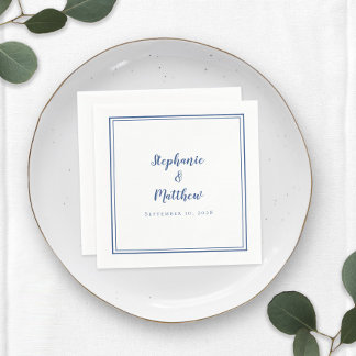 Guardanapo De Papel Azul Branco Simples Moderno Casamento Minimalista 
