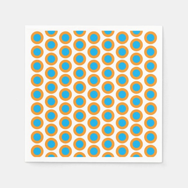 Guardanapo De Papel Azul Brilhante Bolinhas Laranja Moderna Funky (Frente)