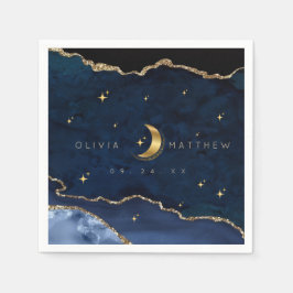 Guardanapo De Papel Azul Celestial Casamento Estrelas Meia-Noite Lua