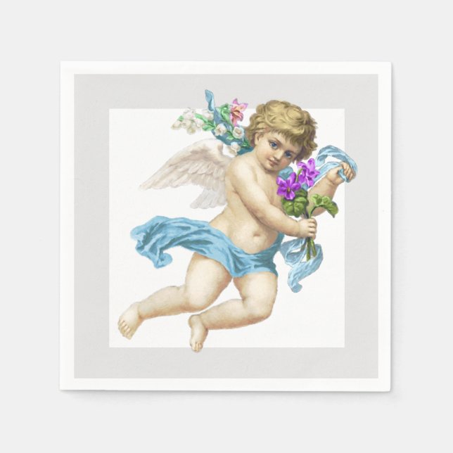 Guardanapo De Papel Azul Cinza Cherub Angel Paper Napkin (Frente)