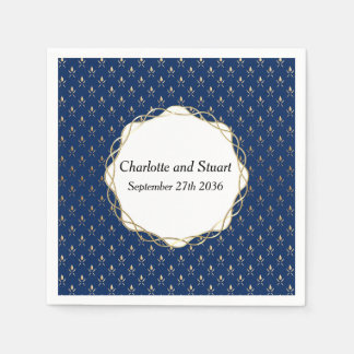 Guardanapo De Papel Azul clássico e casamento Dourado