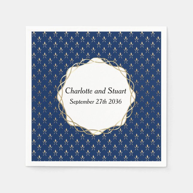 Guardanapo De Papel Azul clássico e casamento Dourado (Frente)