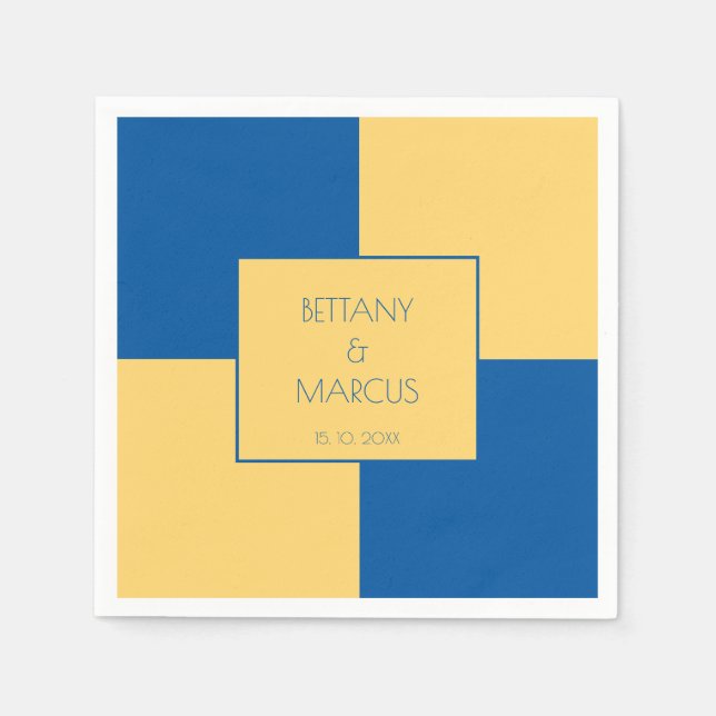 Guardanapo De Papel Azul Contemporâneo e Amarelo Verificado (Frente)