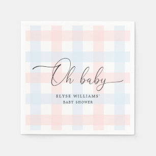 Guardanapo De Papel Azul cor-de-rosa Gingham Oh Papel de bebê Napkin