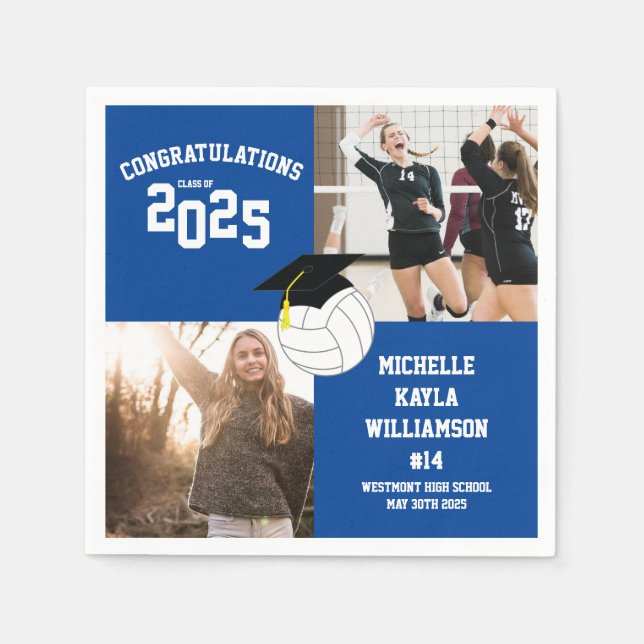 Guardanapo De Papel Azul de Graduação de Voleibol (Frente)