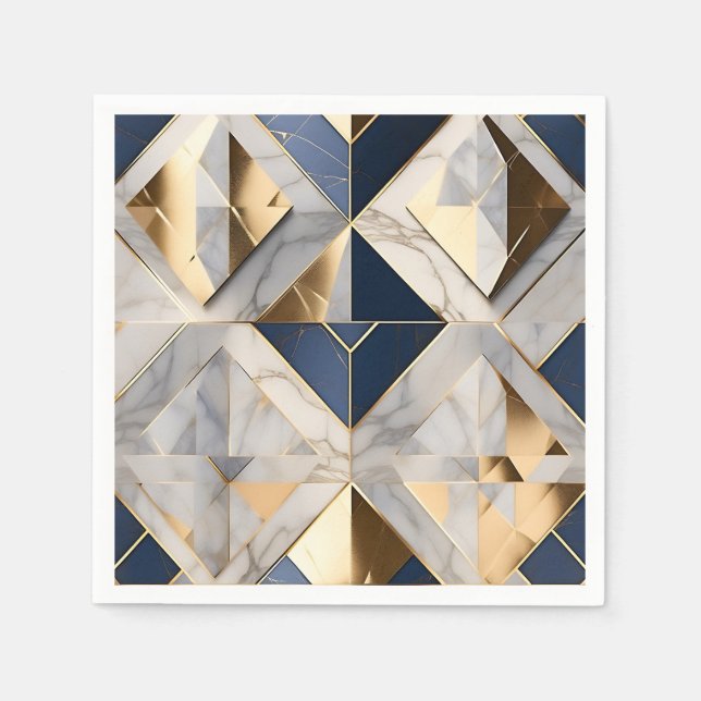 Guardanapo De Papel Azul De Luxo E Mármore De Cinza Com Dourado (Frente)