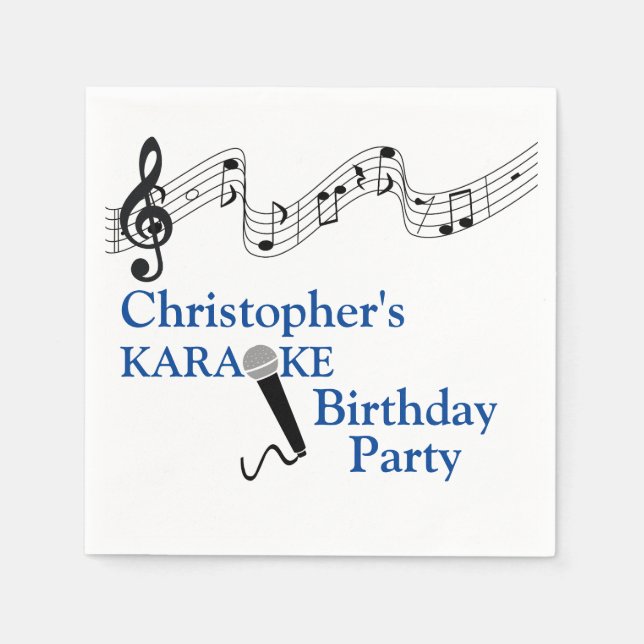 Guardanapo De Papel Azul de Microfone em Escala Musical do Partido Kar (Frente)