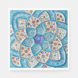 Guardanapo De Papel Azul de turquesa marroquino tradicional, branco,