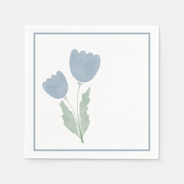 Guardanapo De Papel Azul Desbotado Floral Simples Aquarela (Frente)