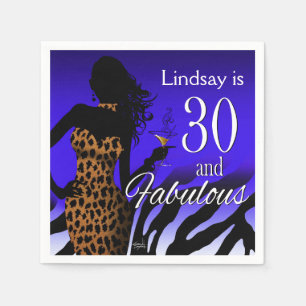 Guardanapo De Papel Azul do aniversário de 30 anos   do leopardo da