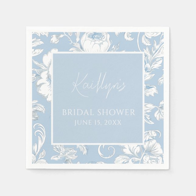 Guardanapo De Papel Azul e Branco Chinoiserie Floral  (Frente)