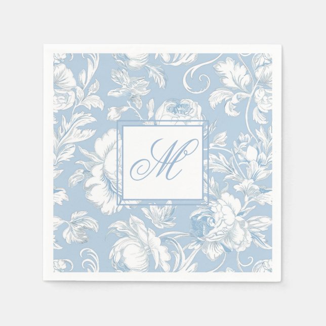 Guardanapo De Papel Azul e Branco Chinoiserie Monograma  (Frente)