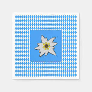 Guardanapo De Papel Azul e Branco com Edelweiss Oktoberfest