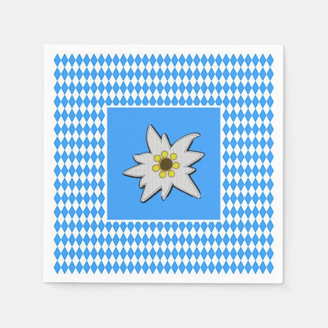 Guardanapo De Papel Azul e Branco com Edelweiss Oktoberfest (Frente)