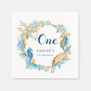 Guardanapo De Papel Azul e Dourado sob o aniversário do mar
