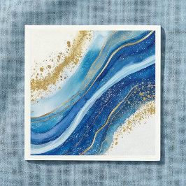 Guardanapo De Papel Azul Elegante e Dourado Aquarela