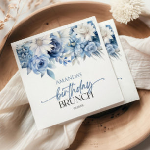 Guardanapo De Papel Azul Empoeirado Floral Flores Aniversário Brunch F