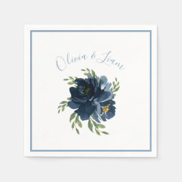 Guardanapo De Papel Azul Empoeirado Floral Moderno Roteiro Nome Elegan